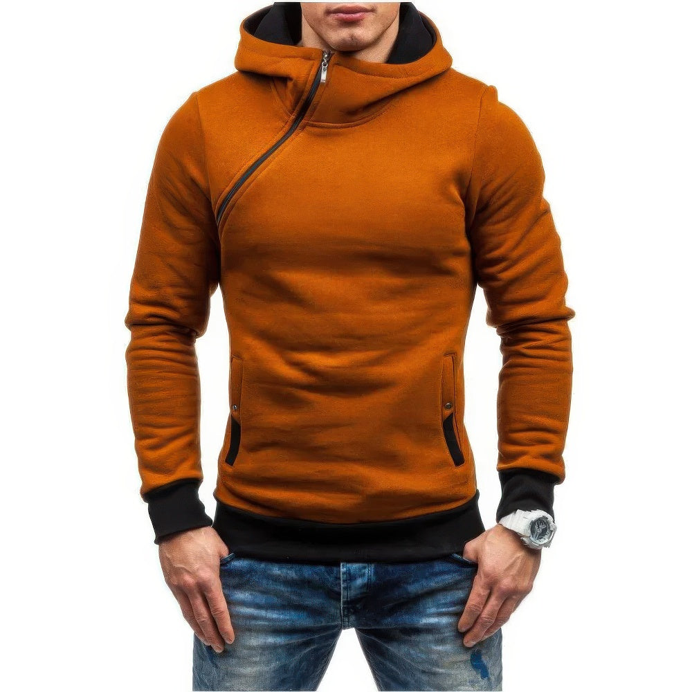 Heren Slim Trui Diagonale Rits Hoodie